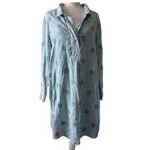 Soft Surroundings Embroidered Paisley Park Chambray Denim Shirt dress size large